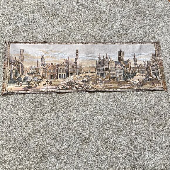 Rare Belgium Tapestry Brussels Bruges Gent Wall Hanging City Scene - Picture 7 of 13